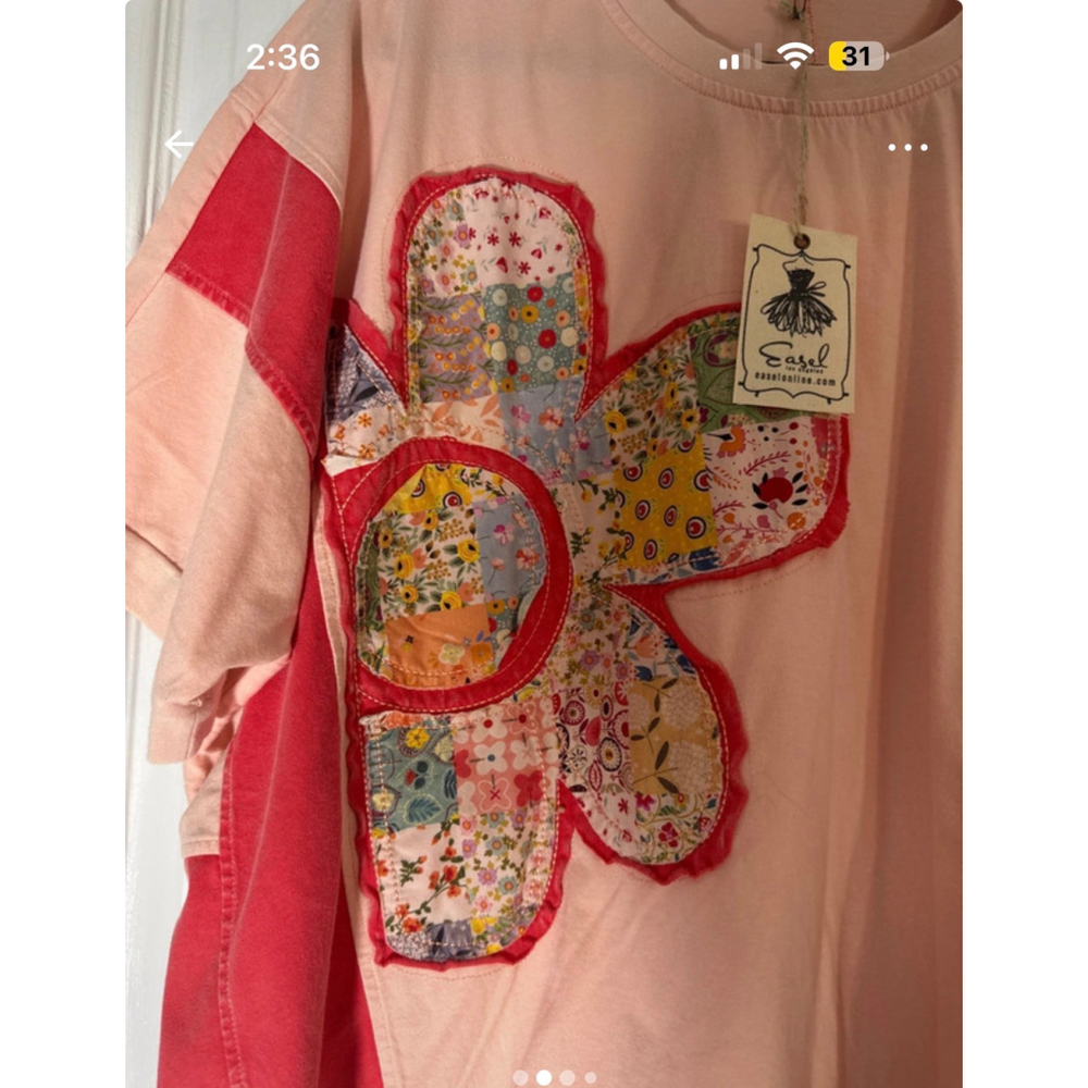 Women's Oversized Easel Peach Patchwork Flower Sh… - image 7